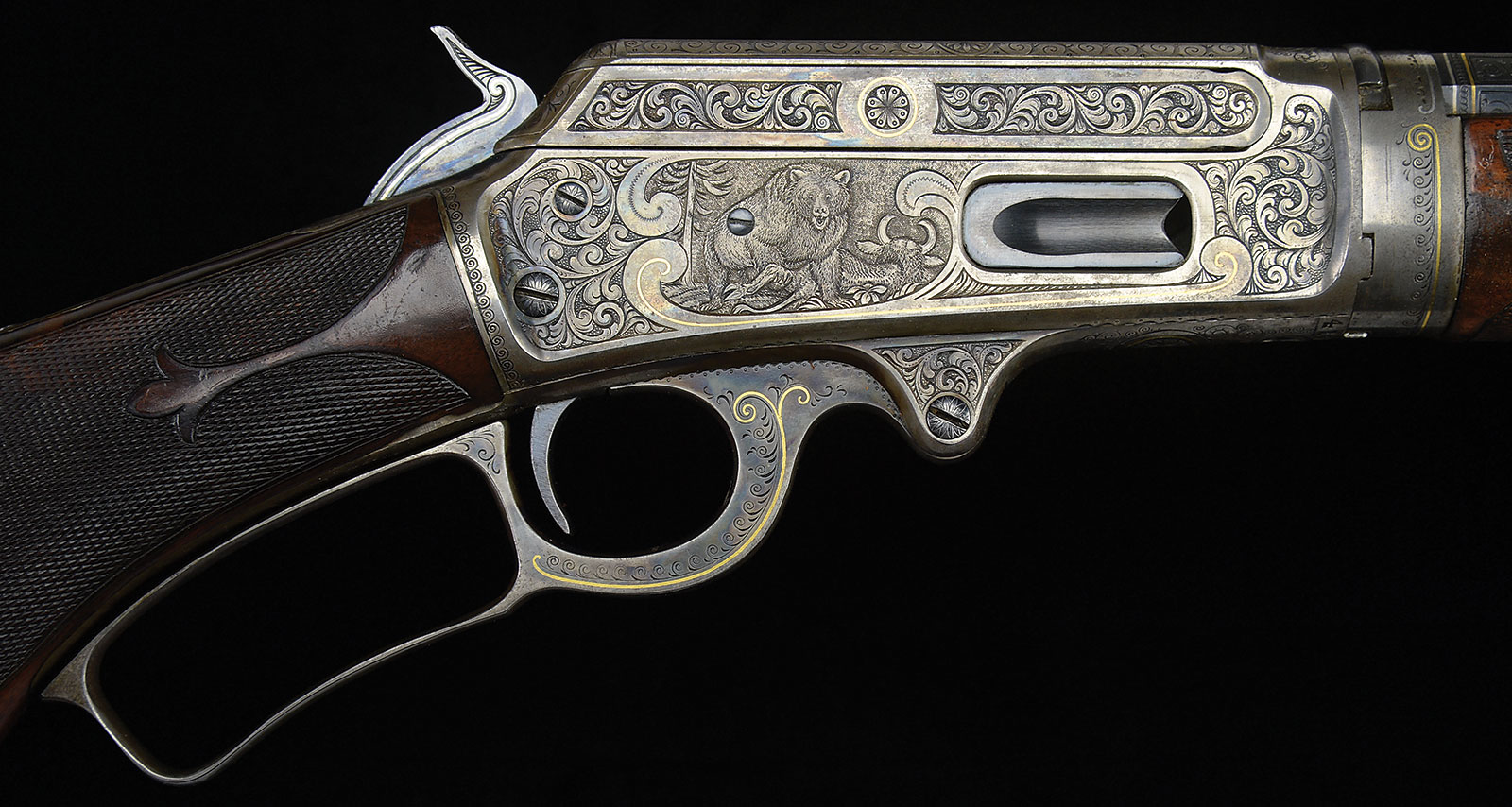 Engraved Marlin 1893 Takedown Rifle with Gold & Platinum Inlaid Design Presented by Marlin to Annie Oakley, estimated at $200,000-250,000.