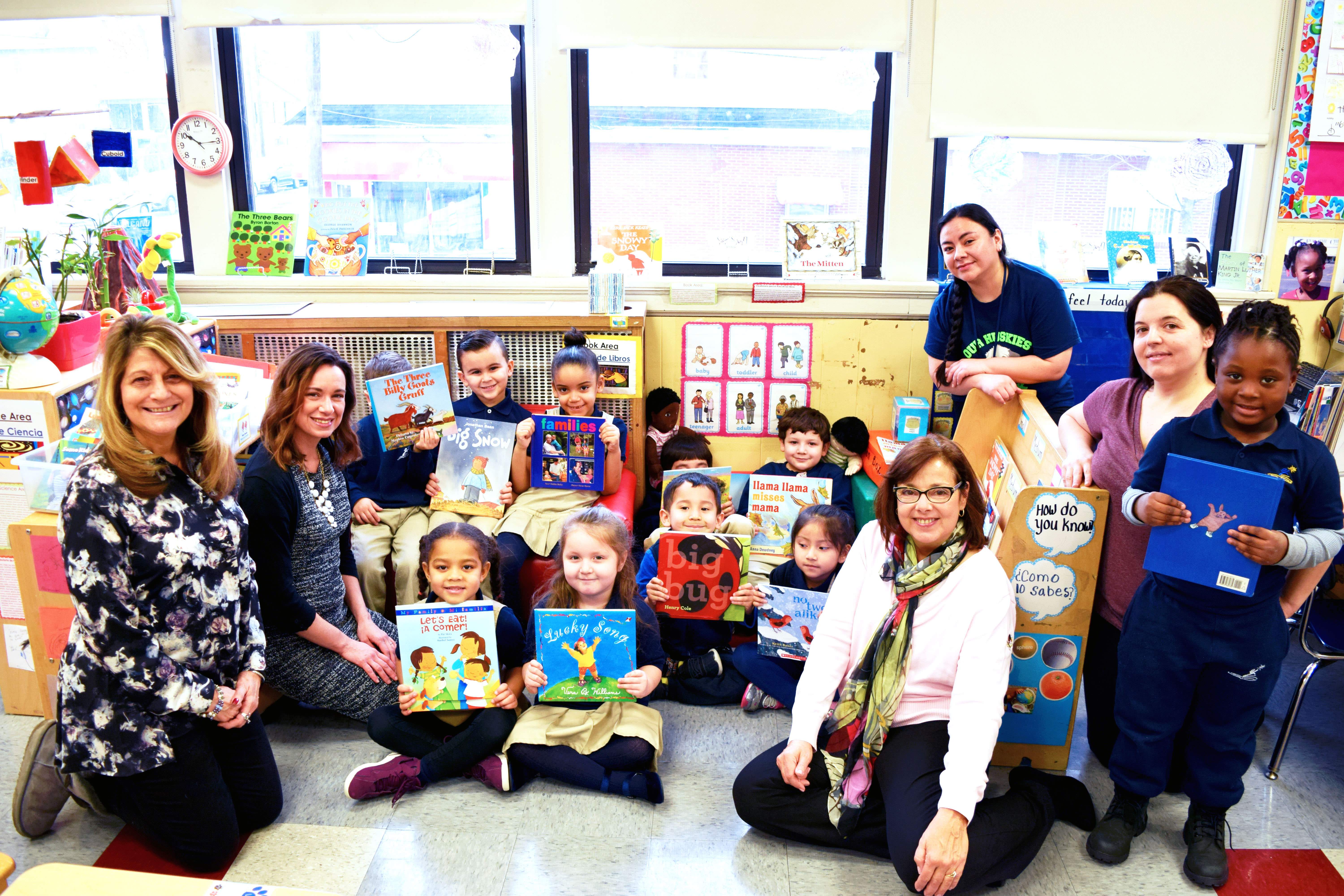 Pre-kindergarten students at Mabel G. Holmes School 5 Annex A in Elizabeth, N.J. show off a donation from Phillips 66 Bayway Refinery, which supplied eight of the district’s pre-K classrooms with high