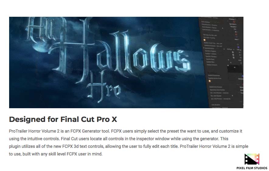 Pixel Film Studios Plugins - ProTrailer Horror Volume 2 - Final Cut Pro X
