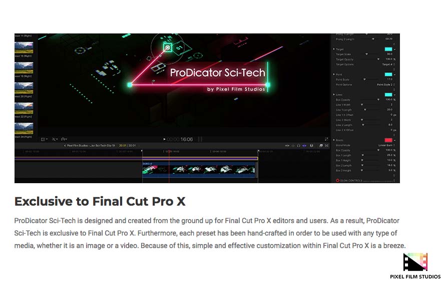 Pixel Film Studios Plugins - ProDicator Sci-Tech - Final Cut Pro X