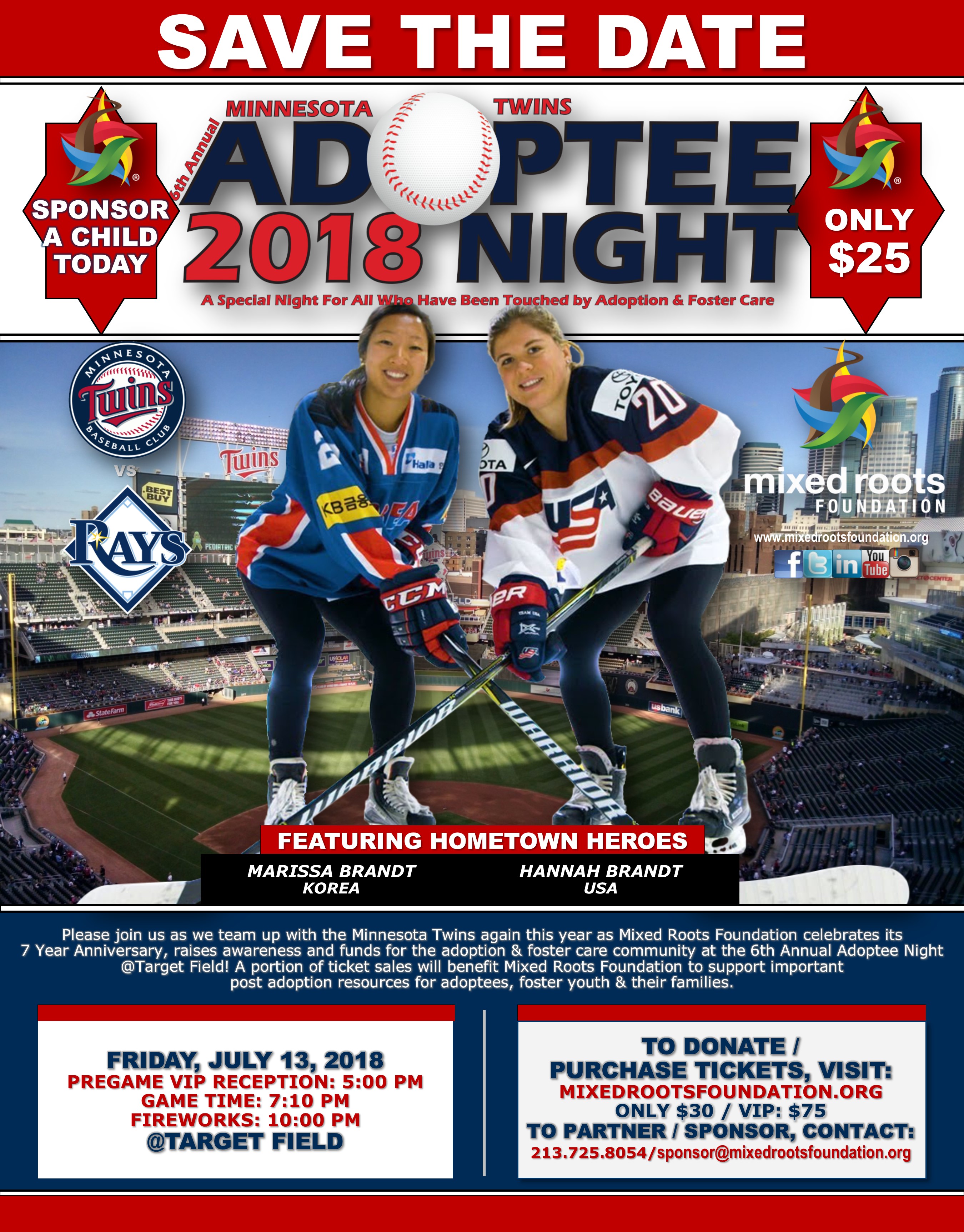 6th Annual MN Twins Adoptee Night Ft USA Women's Olympic Hockey Sisters Marissa & Hannah Brandt