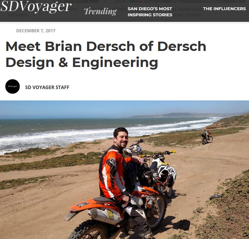 Local San Diego online magazine SD Voyager interviewed Dersch for its most inspiring story feature for the December 2017 issue.