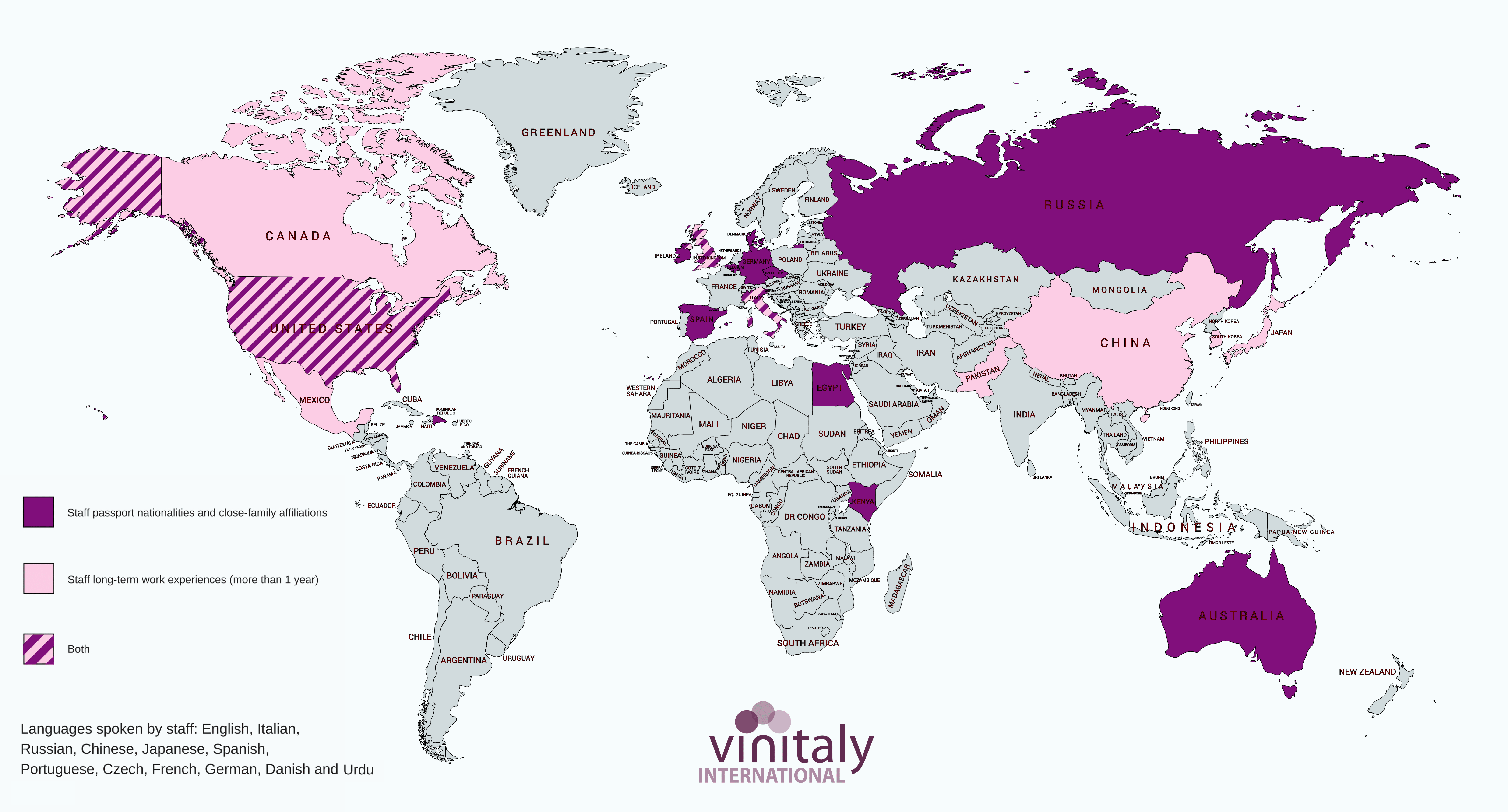 Vinitaly International Infographic 2 - map of staff's origin, culture, and language