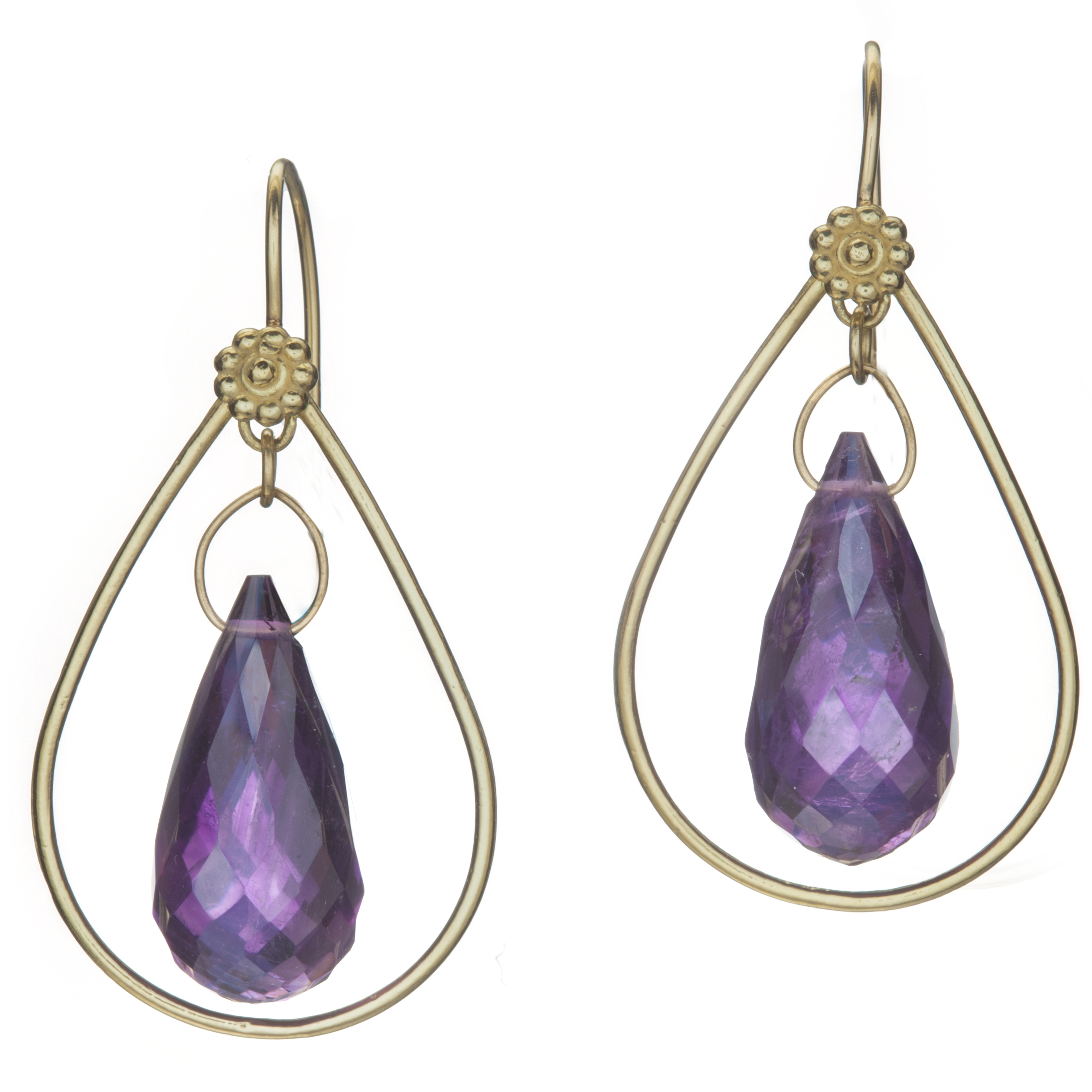 Amethyst Briolette Earrings in 18K Yellow Gold, by Christina Malle