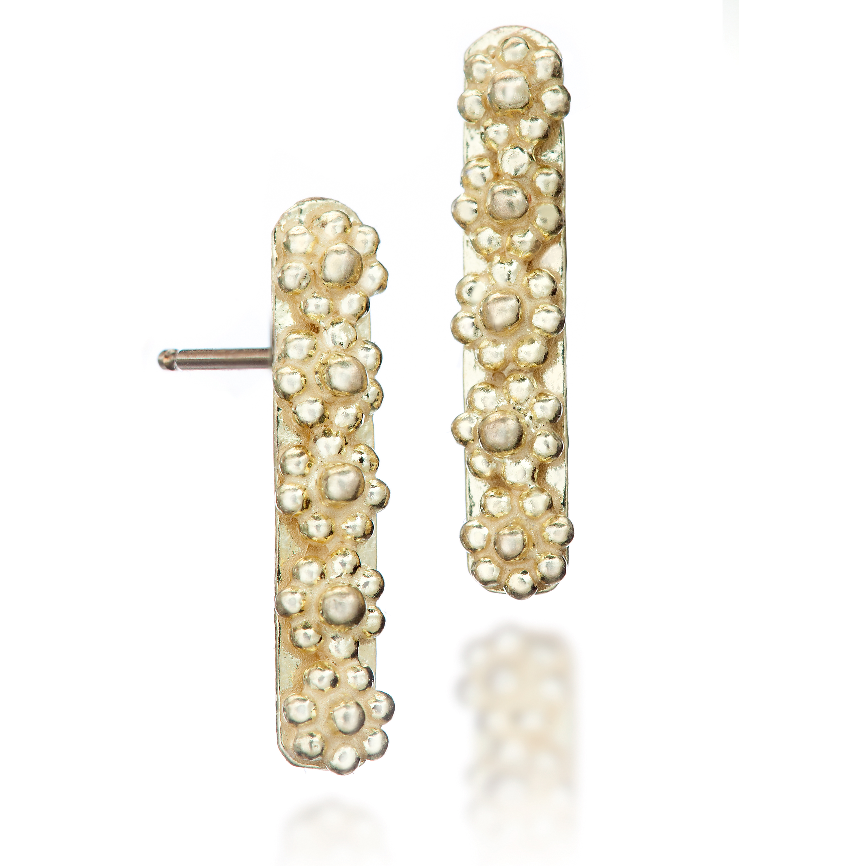 FlowerBar Earrings in 18K Yellow Gold, by Christina Malle. Featured in Pure Earth Auction