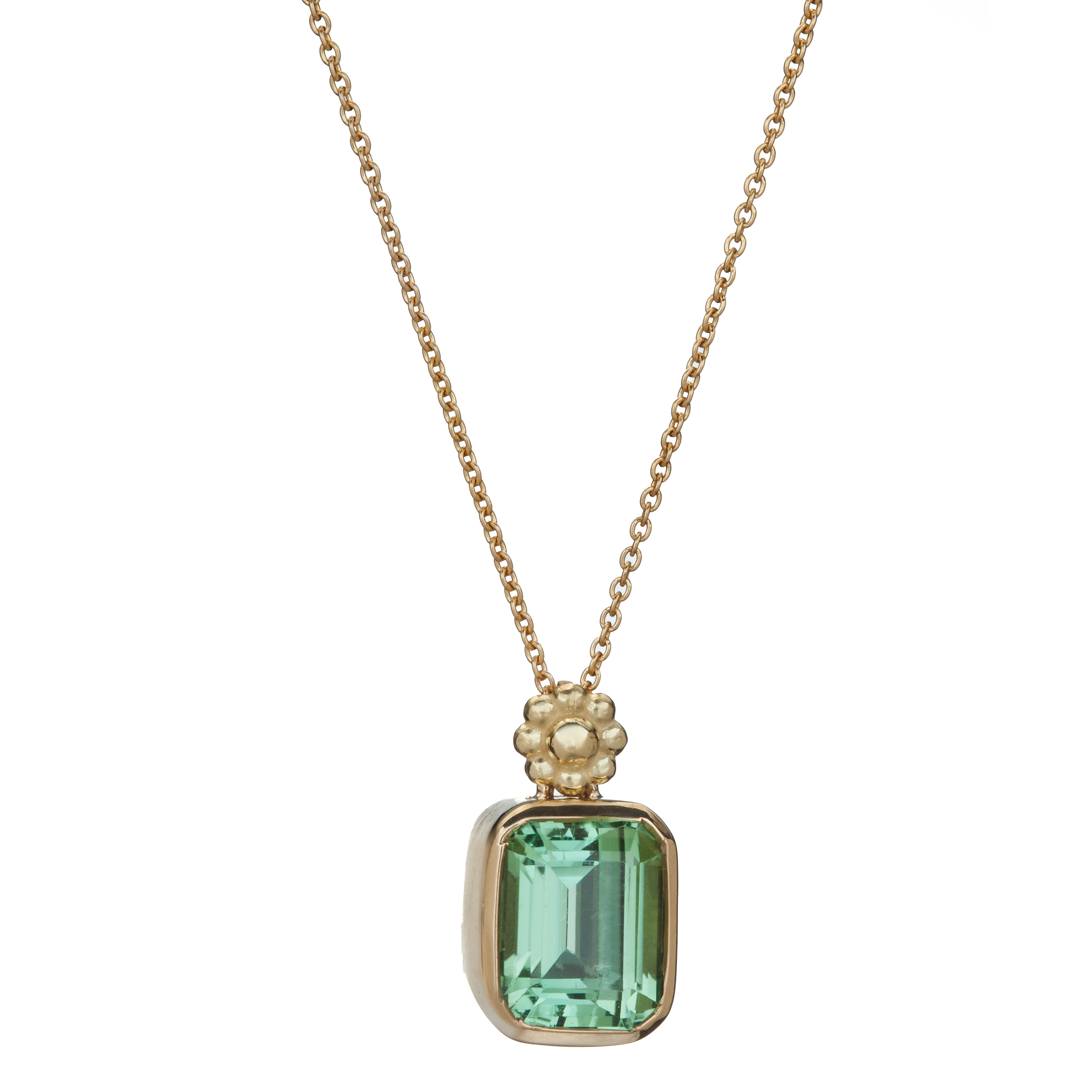 Green Tourmaline Rosette Necklace in 18K Yellow Gold, by Christina Malle