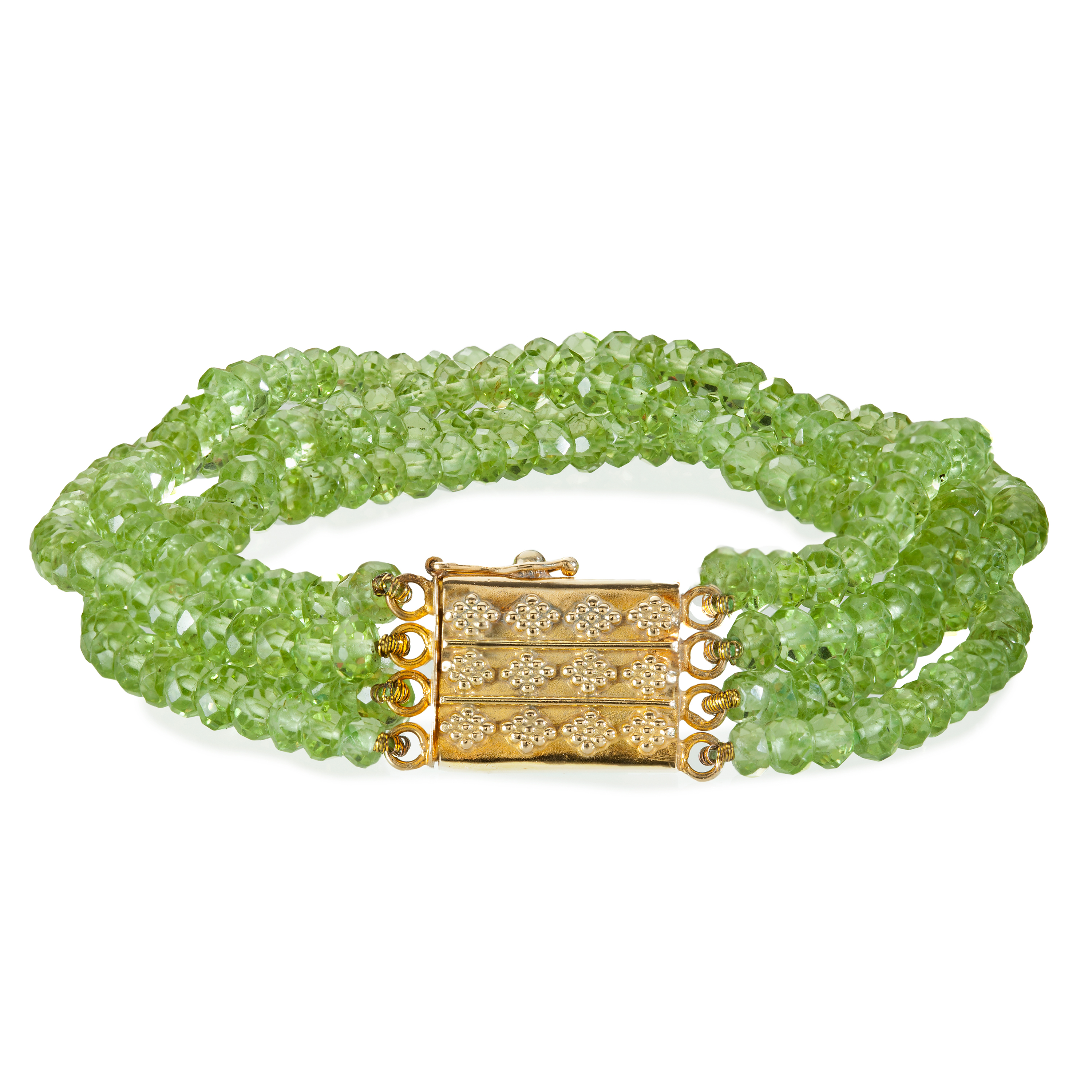 Peridot Bracelet, with Clasp in 18K Yellow Gold Granulation, by Christina Malle