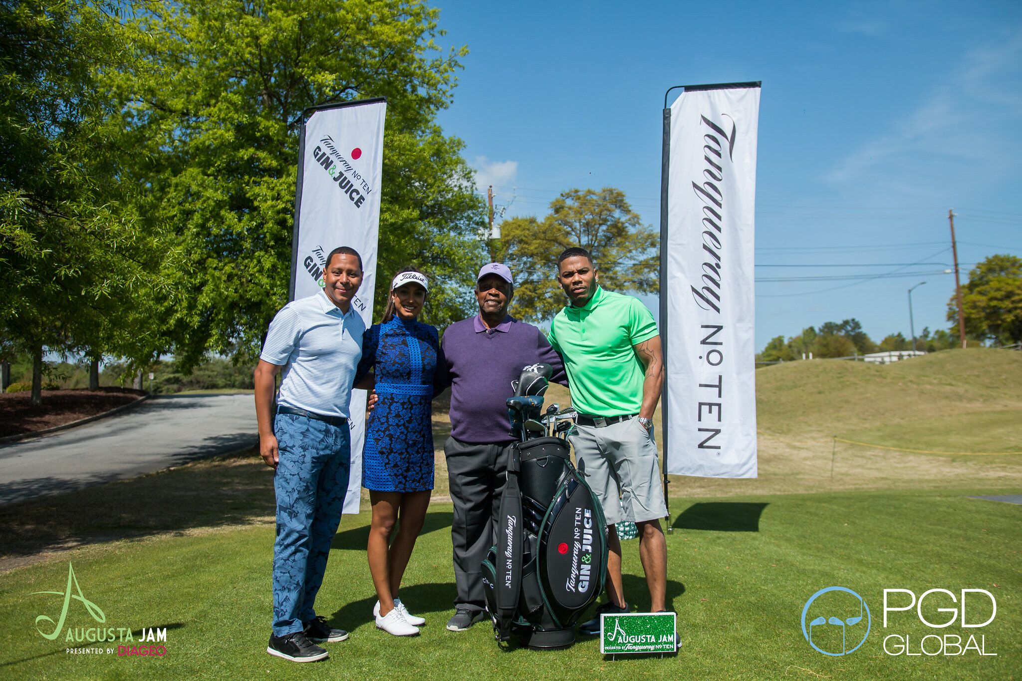 (L-R) Keenan Towns with Diageo, Seema Sadekar, Lee Elder and Nelly pose during Augusta Jam Community Event presented by Tanqueray No. TEN