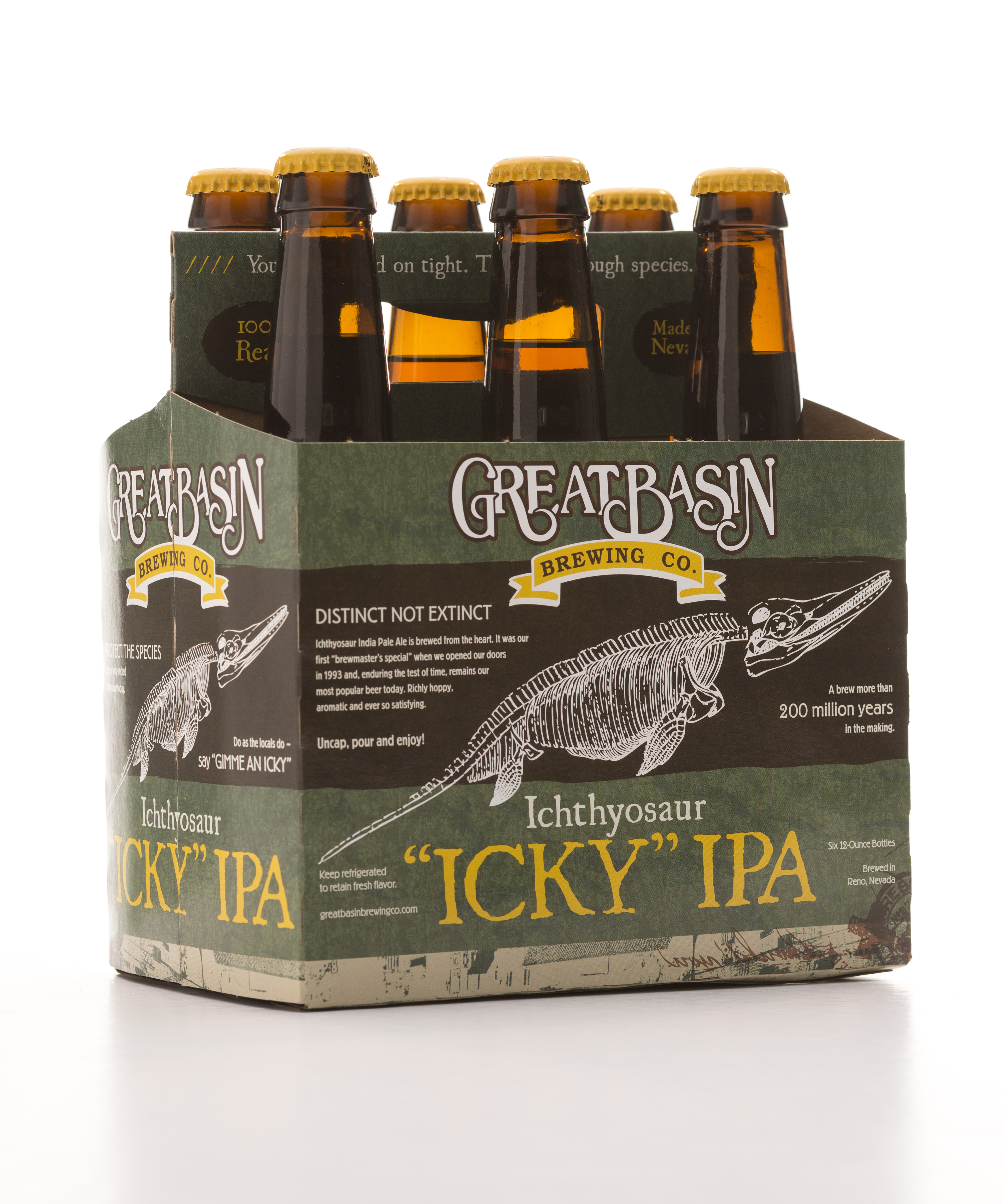 Ichthyosaur “ICKY” IPA brewed by Great Basin Brewing Co. in honor of Nevad’s state fossil.