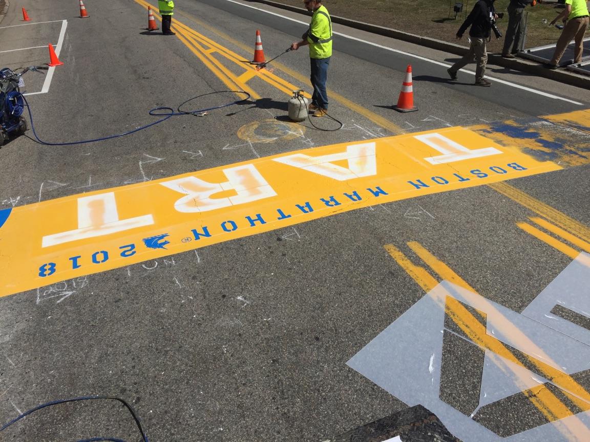 RoadSafe Paints Boston Marathon Start and Finish Lines