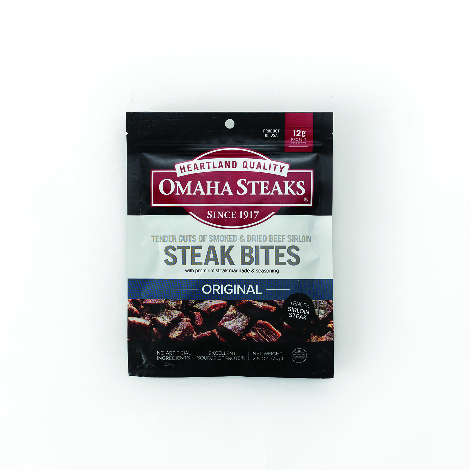 The Omaha Steaks Steak Snacks are available in three varieties - Beef Jerky, Beef Sticks and Steak Bites.