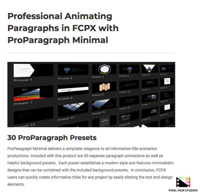 Pixel Film Studios - ProParagraph Minimal - FCPX Plugins