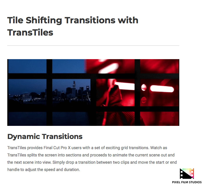 Pixel Film Studios - TransTiles - FCPX Plugins