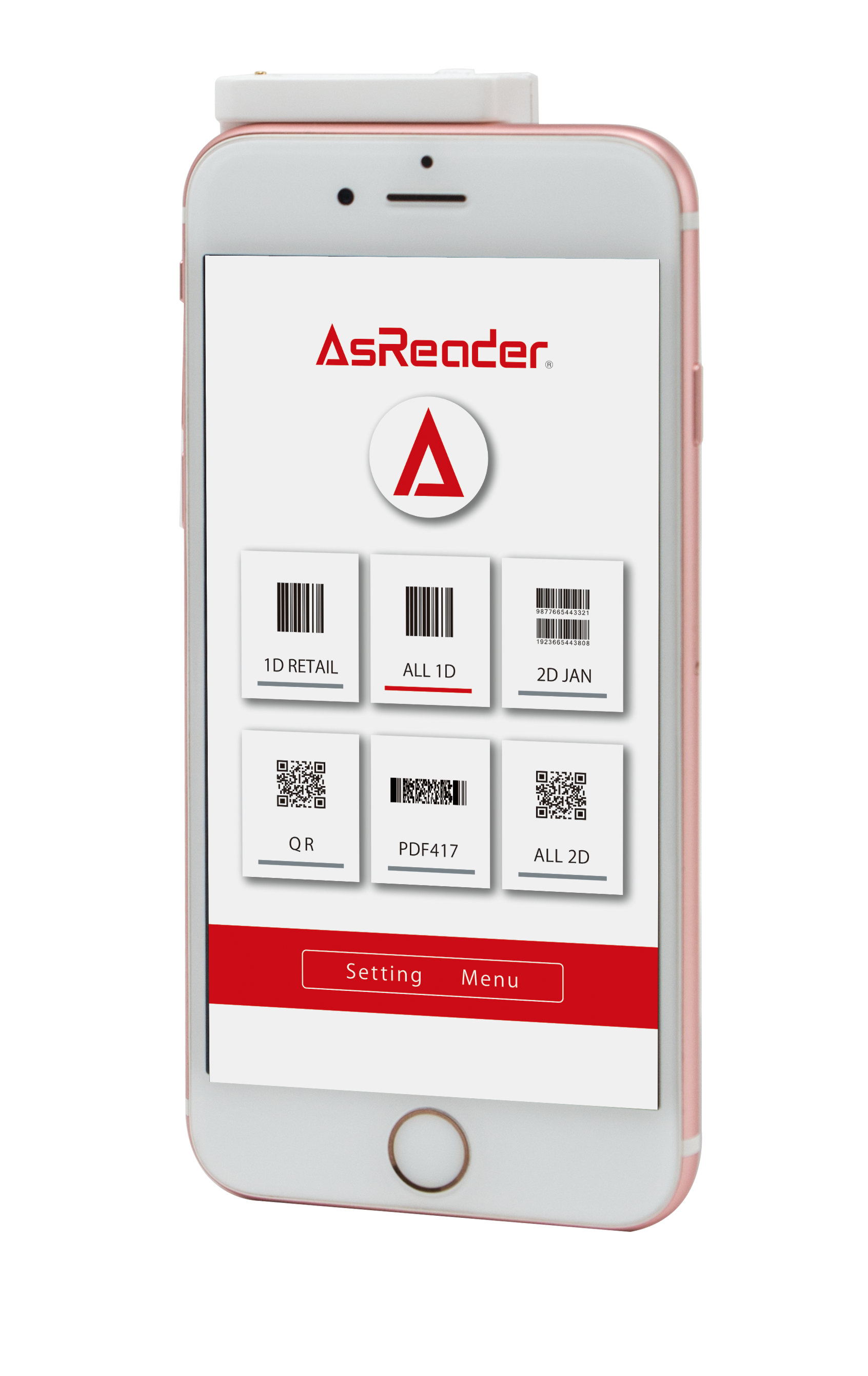 AsReader Camera Type Laser-Pointer with advanced Barcode Scanning software for iPhone or Android