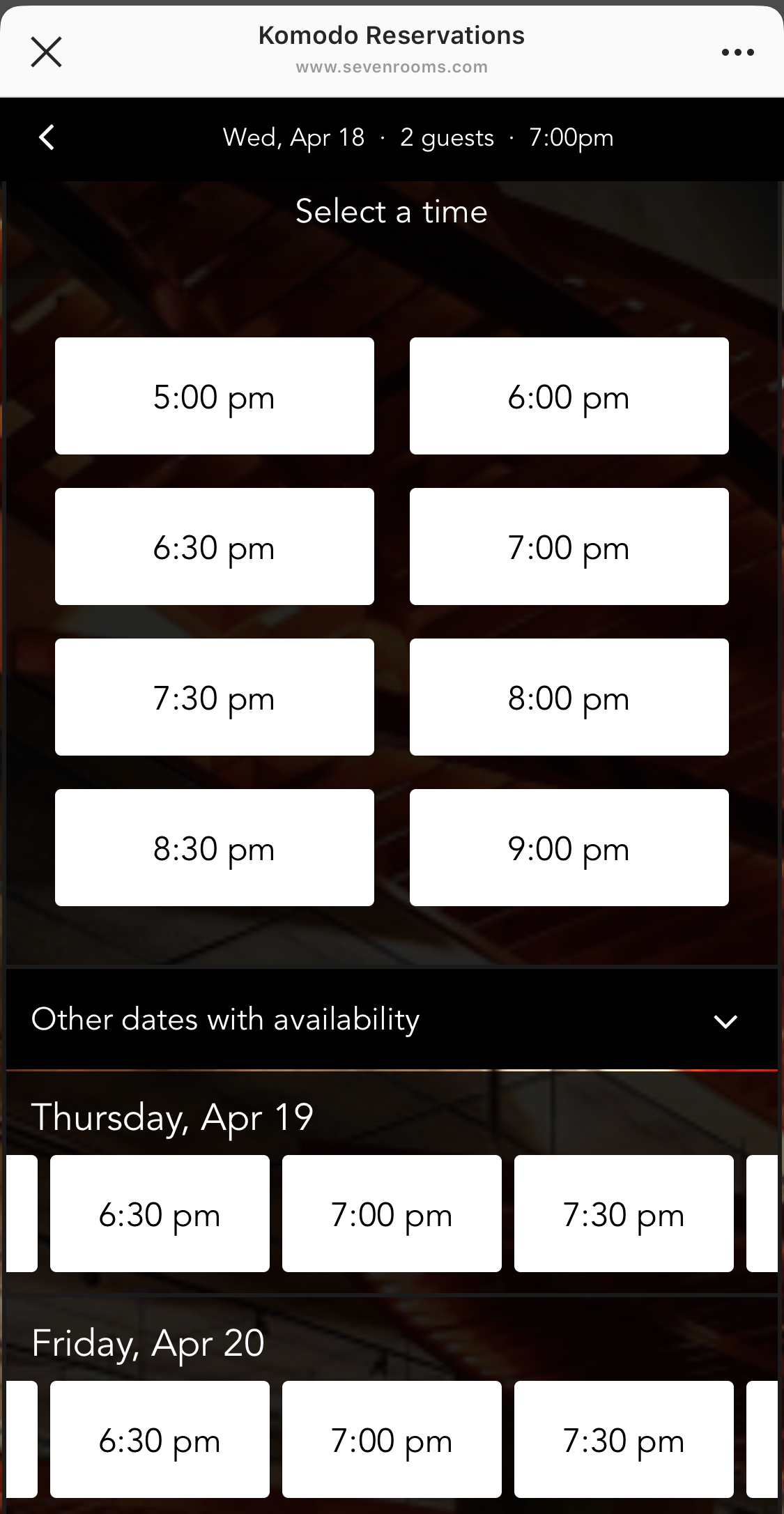 Komodo Instagram Reservations Flow