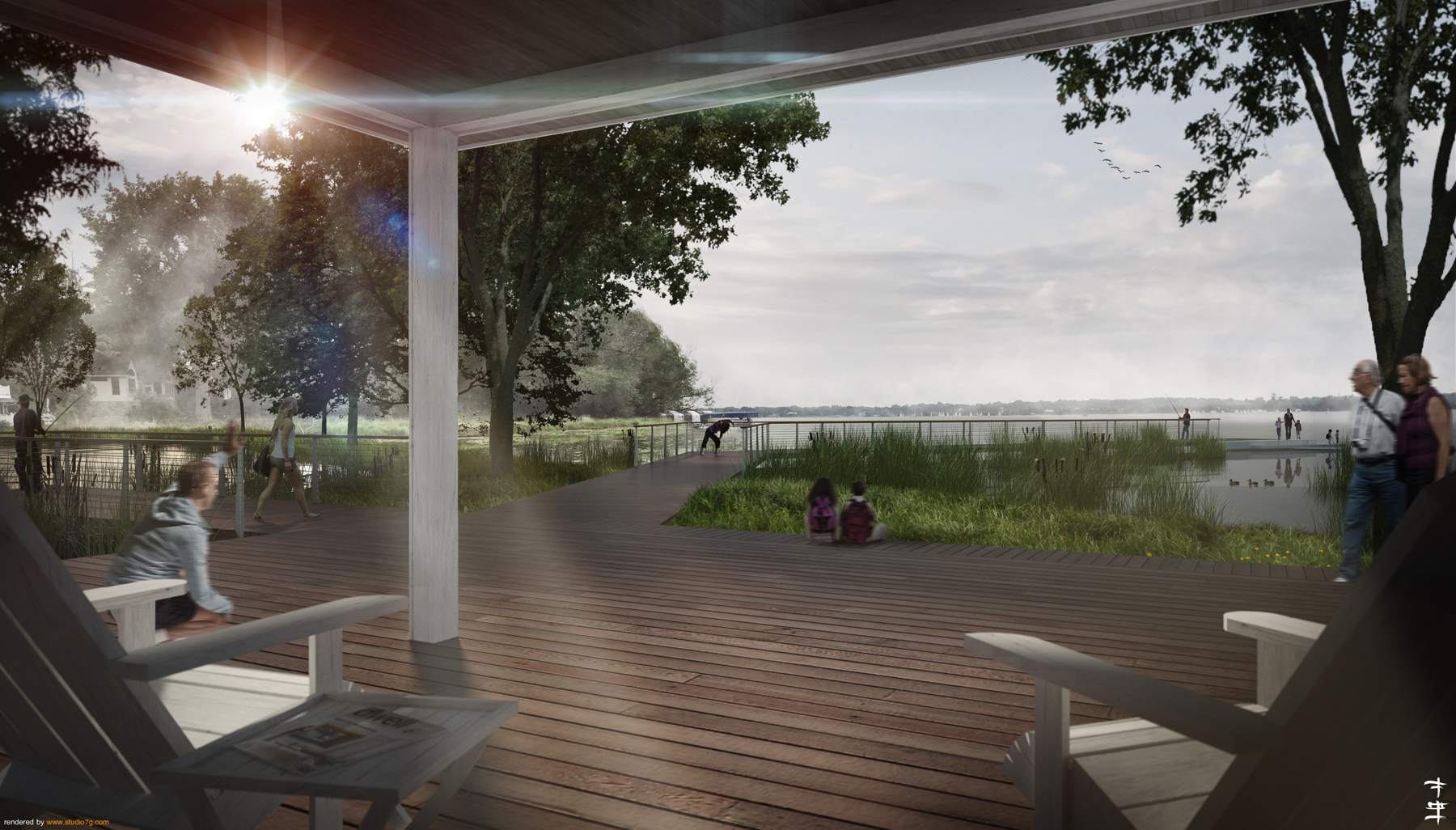 An environmentally sensitive eco-park envisioned by Civitas as part of the Lake Effect vision plan offers residents and visitors a place to rest in nature along the Lake Minnetonka waterfront.
