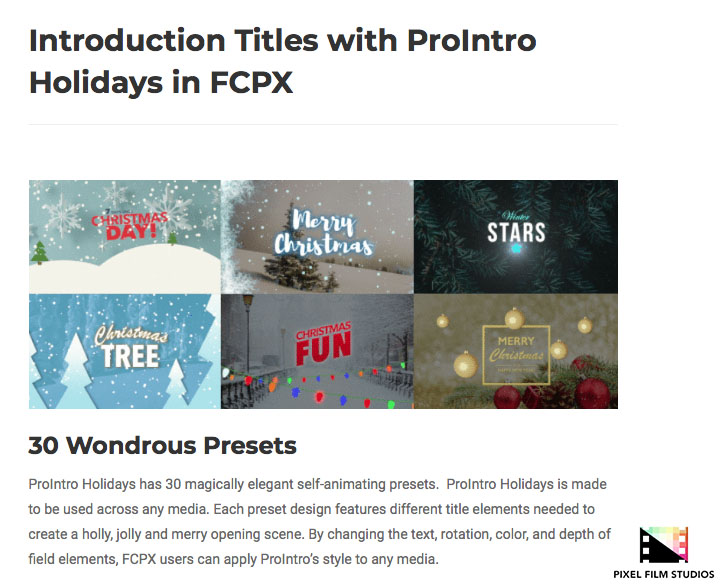 Pixel Film Studios - ProIntro Holidays - FCPX Plugins