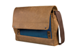 Rough Rider Leather Laptop Messenger—blue, full-grain leather panel