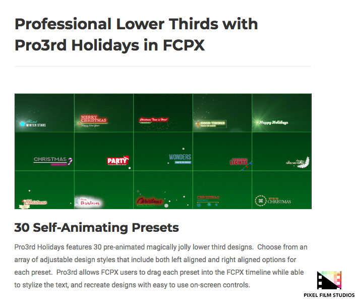 Pixel Film Studios - Pro3rd Holidays - FCPX Plugins