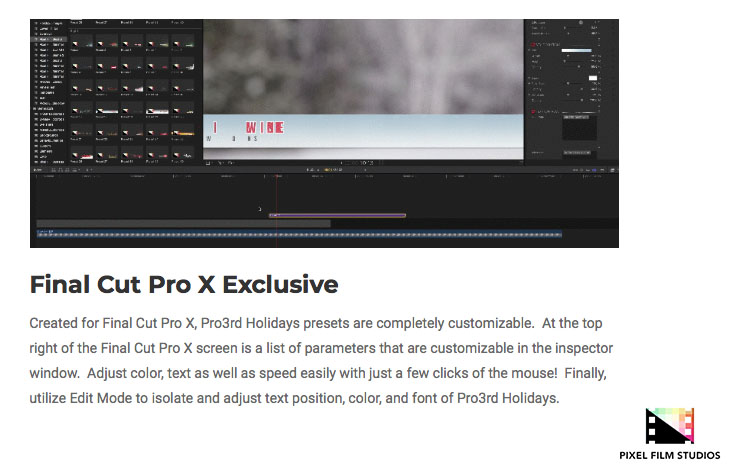 Pixel Film Studios - Pro3rd Holidays - FCPX Plugins