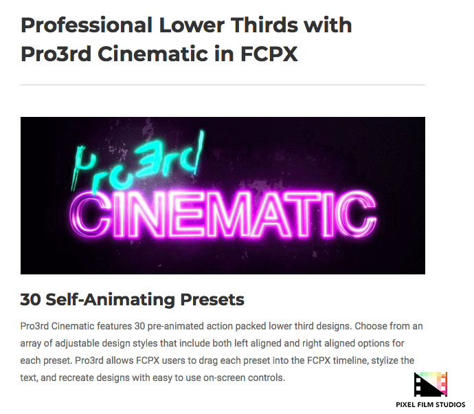 Pixel Film Studios - Pro3rd Cinematic - FCPX Plugins
