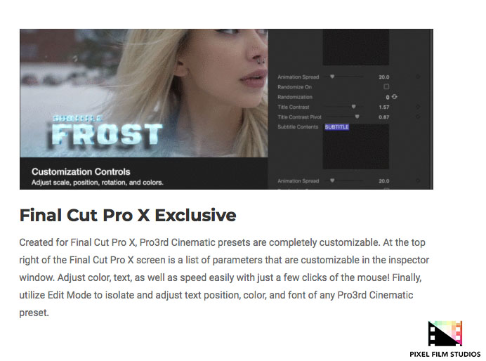 Pixel Film Studios - Pro3rd Cinematic - FCPX Plugins