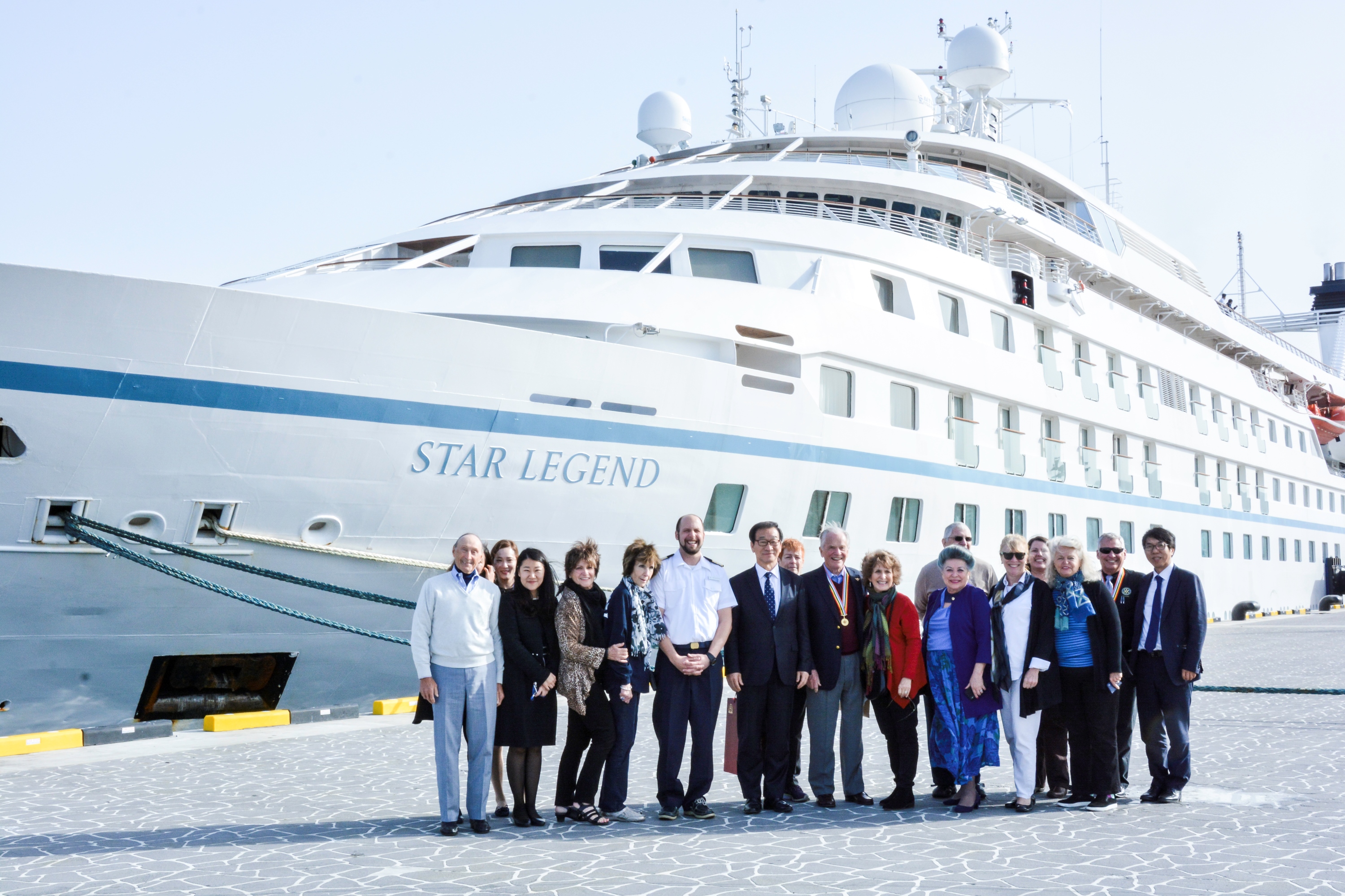 The Korean government delegation enjoyed a reception aboard Windstar’s Star Legend von her maiden call to the Port of Busan; the ship’s itinerary retraced SS Meredith Victory rescue voyage.
