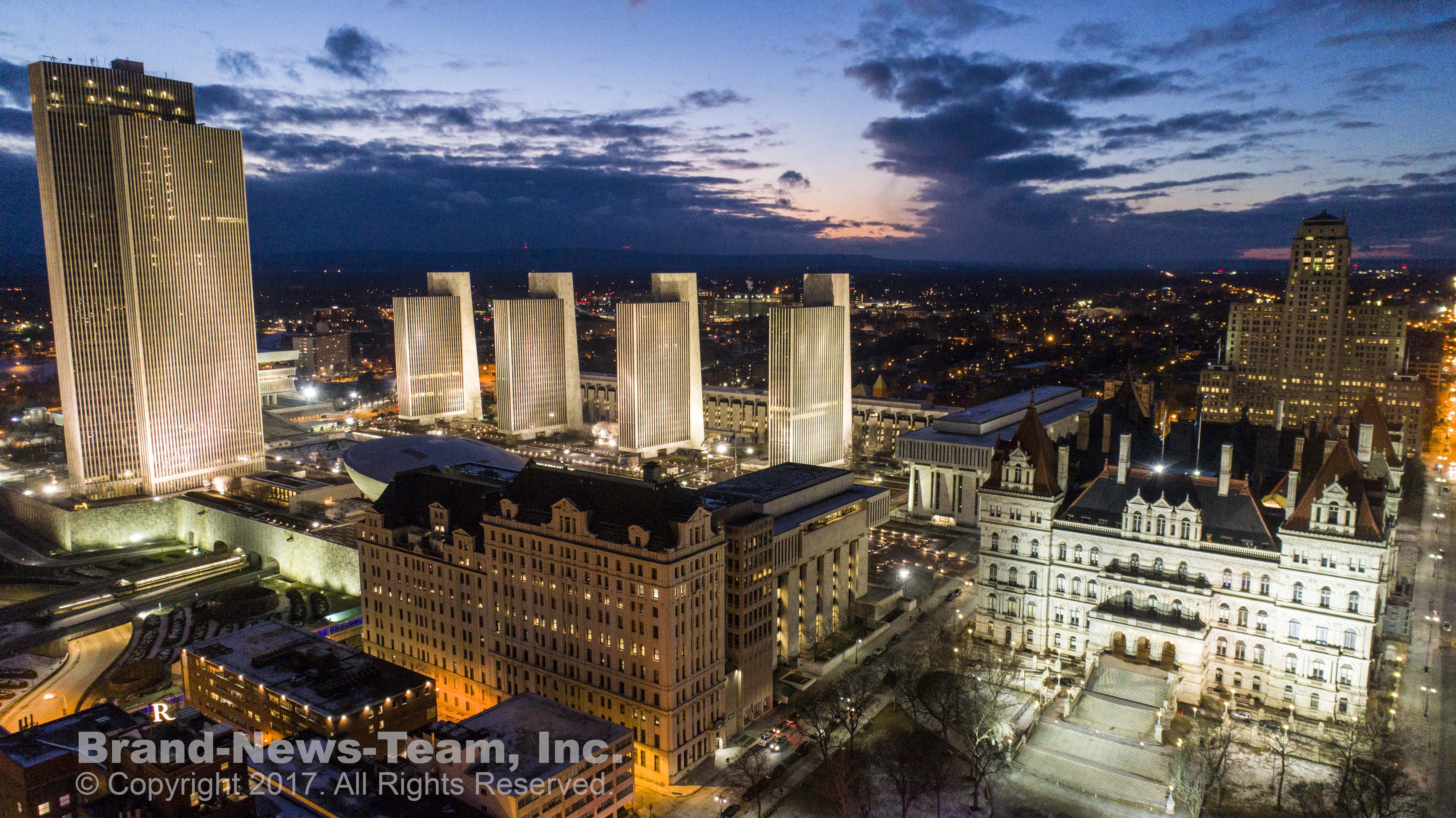 Aerial drone content captured at the New York State Capitol