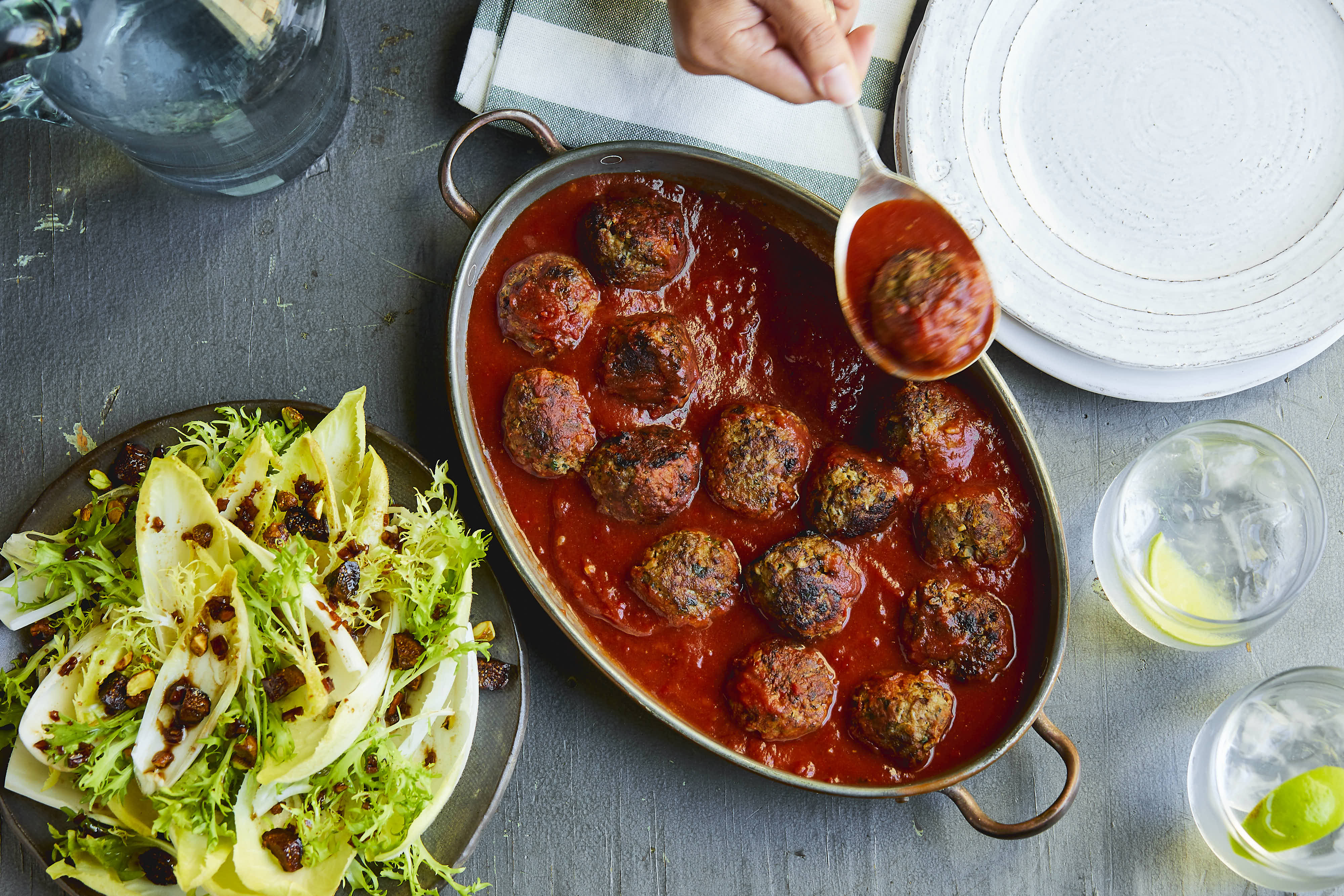 Rosemary Meatballs with Fig, Endive, and Frisee Salad