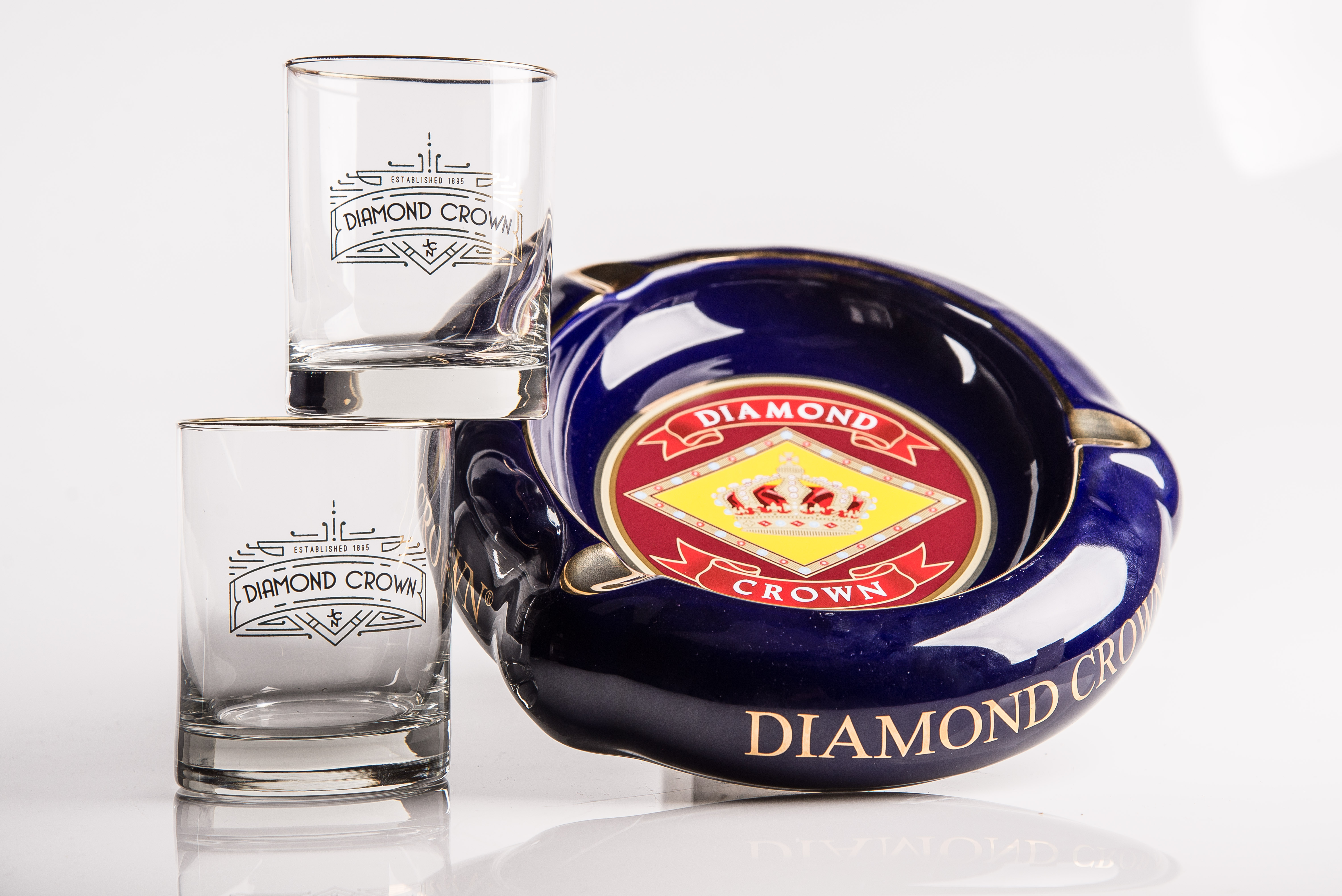 Diamond Crown Ashtray and Rocks Glasses prize package