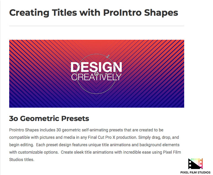 Pixel Film Studios - ProIntro Shapes - FCPX Plugins