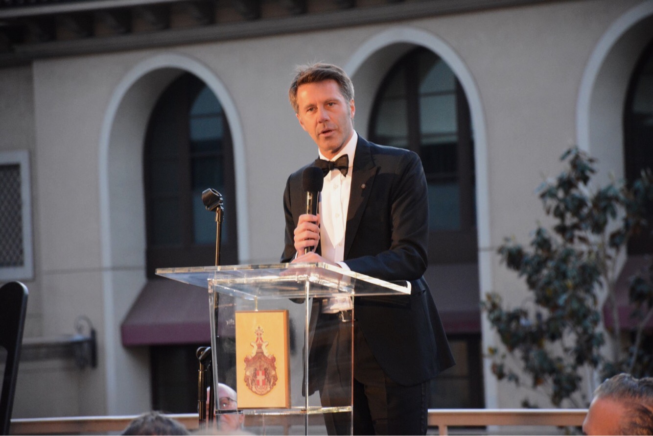 Guest of Honor HRH Prince Emanuele Filiberto of Savoy Addresses Guests at the Notte di Savoia Gala Dinner Benefiting Stuart House, on the Terrace of the Beverly Hills Montage Resort