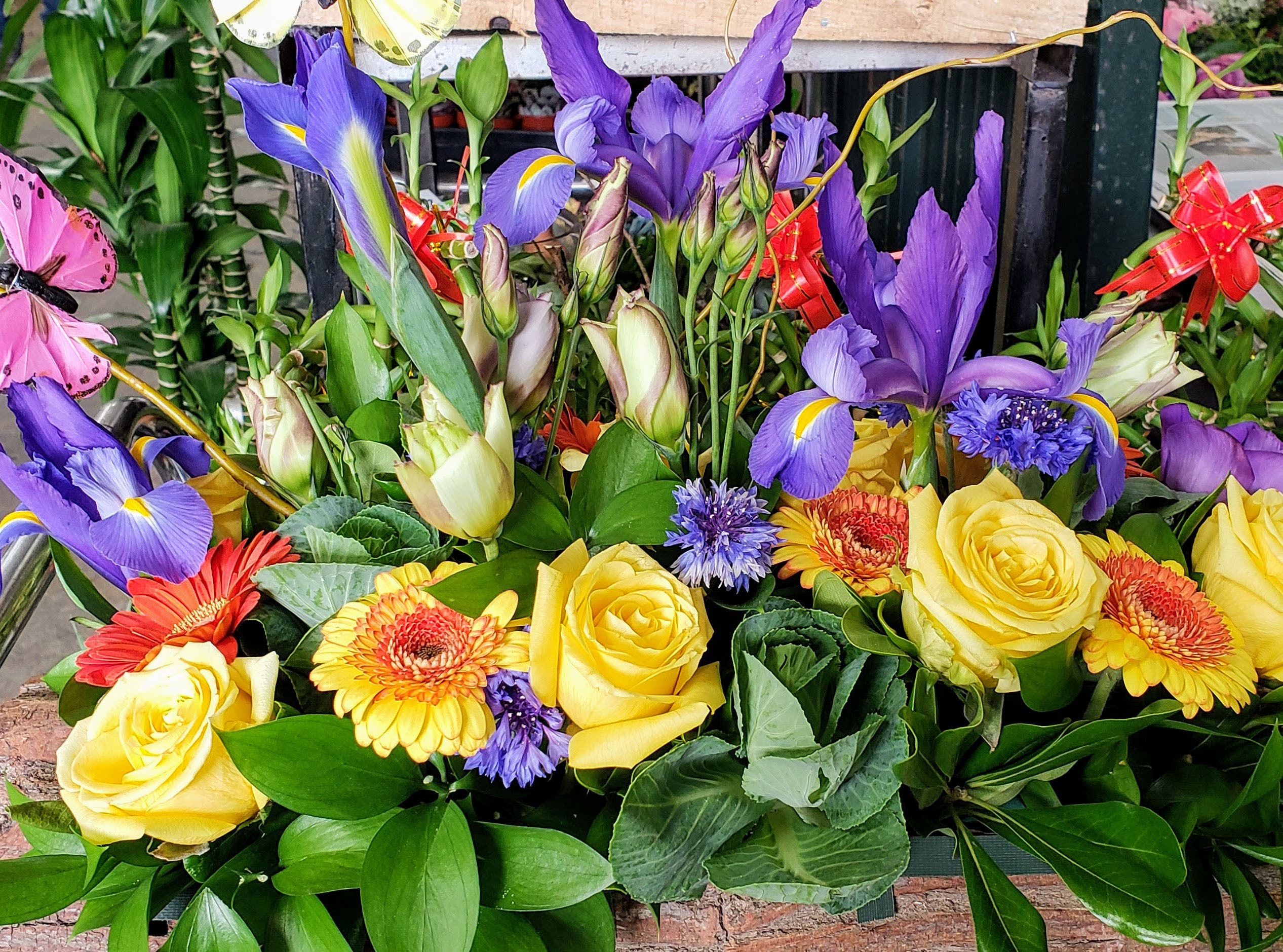 Dia De Las Madres Iris & Rose wholesale flower arrangements are sold to brick and morter florists and pop-up retailers