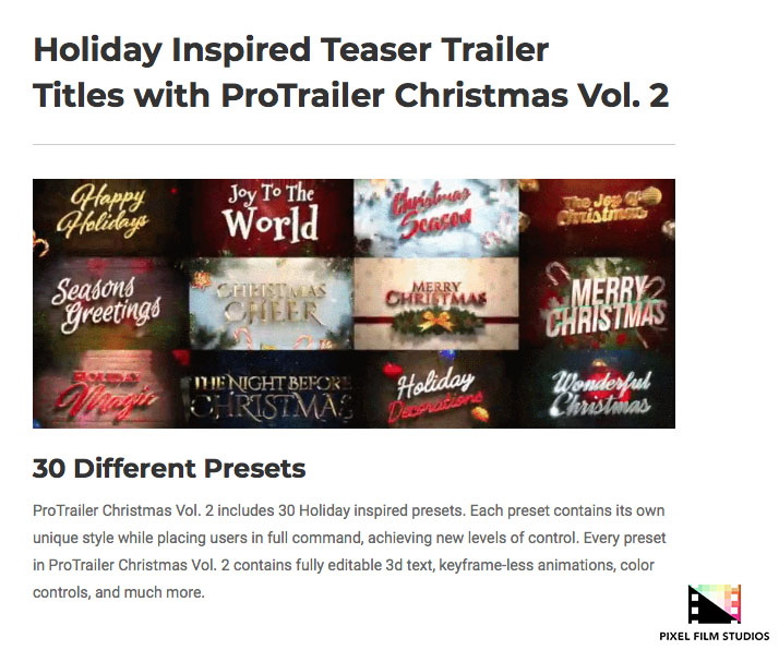 Pixel Film Studios - ProTrailer Christmas Volume 2 - FCPX Plugins