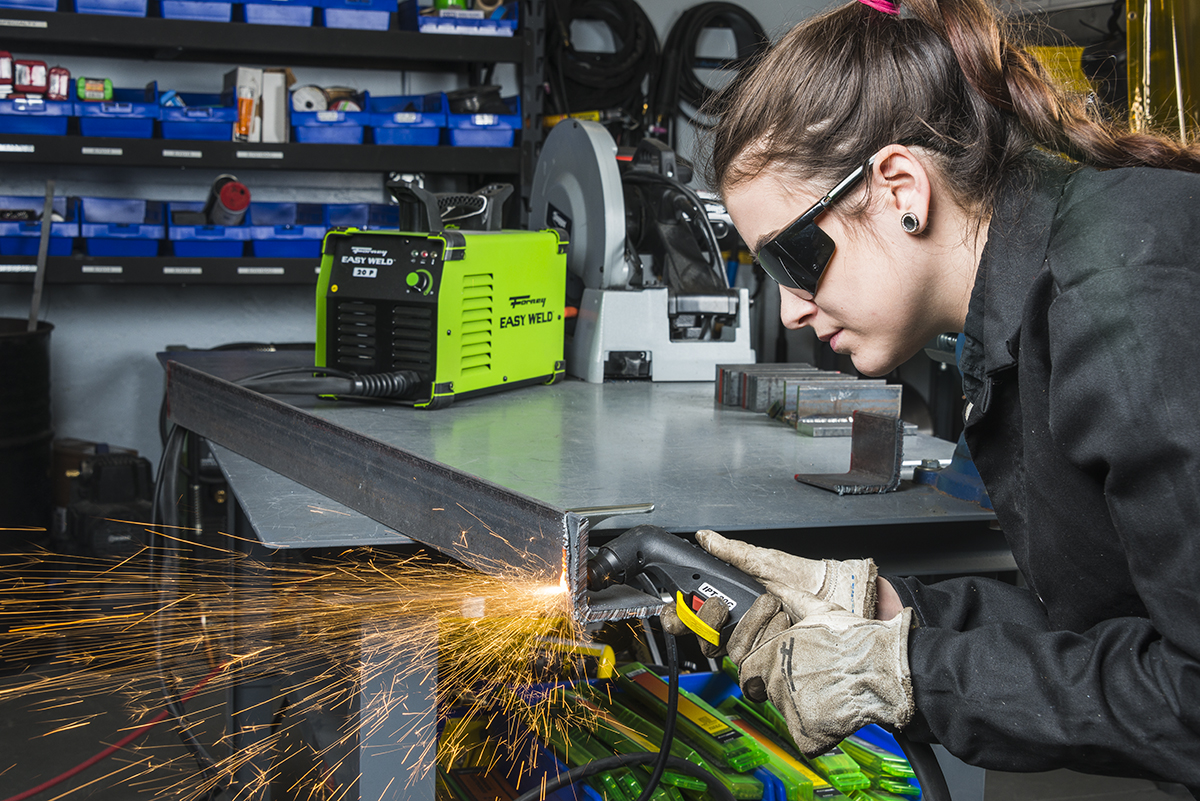 Gabby Nieto of Forney Industries demonstrates plasma cutting on the new Easy Weld line.