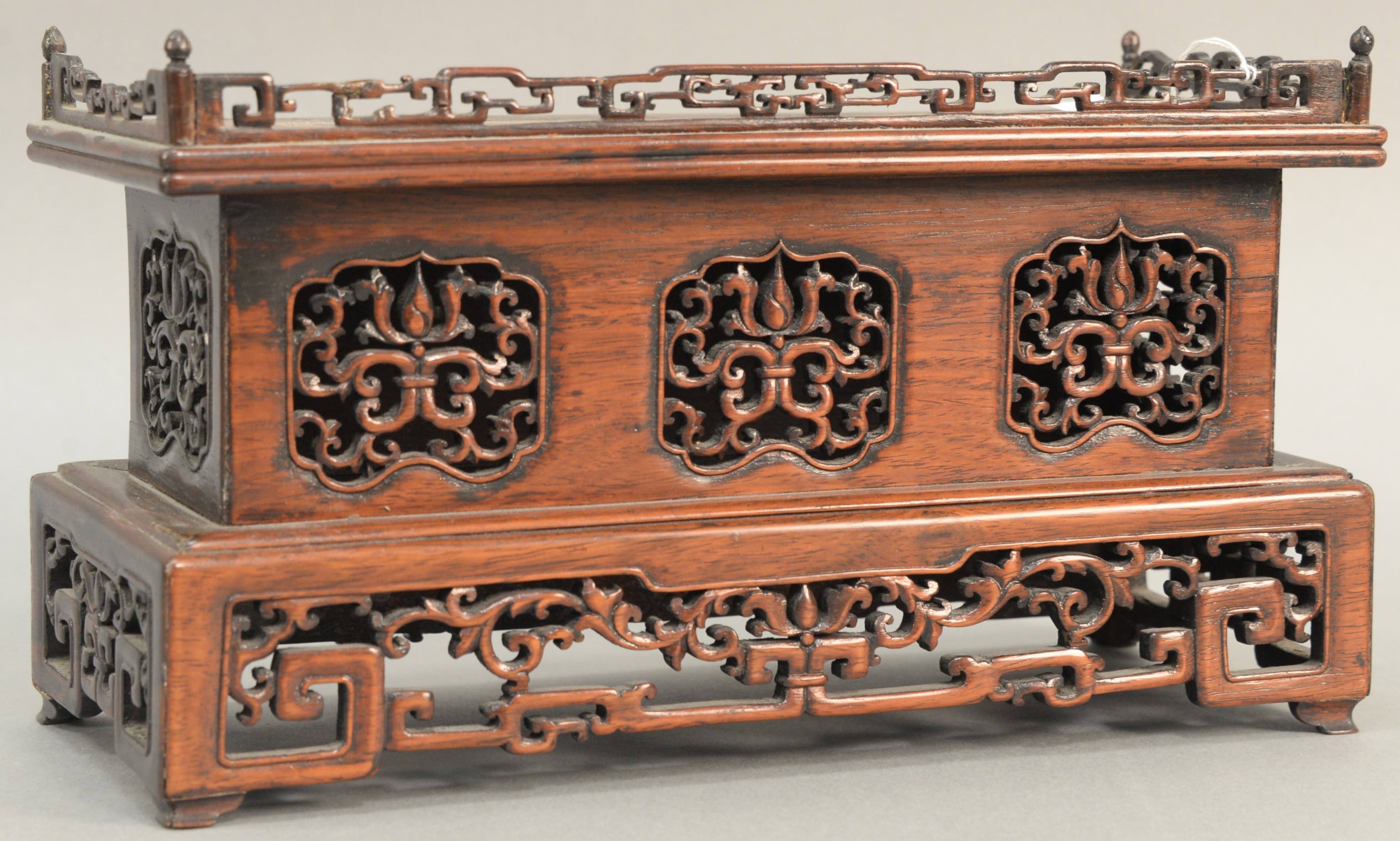 Chinese hardwood altar table top stand, estimated at $300-500.