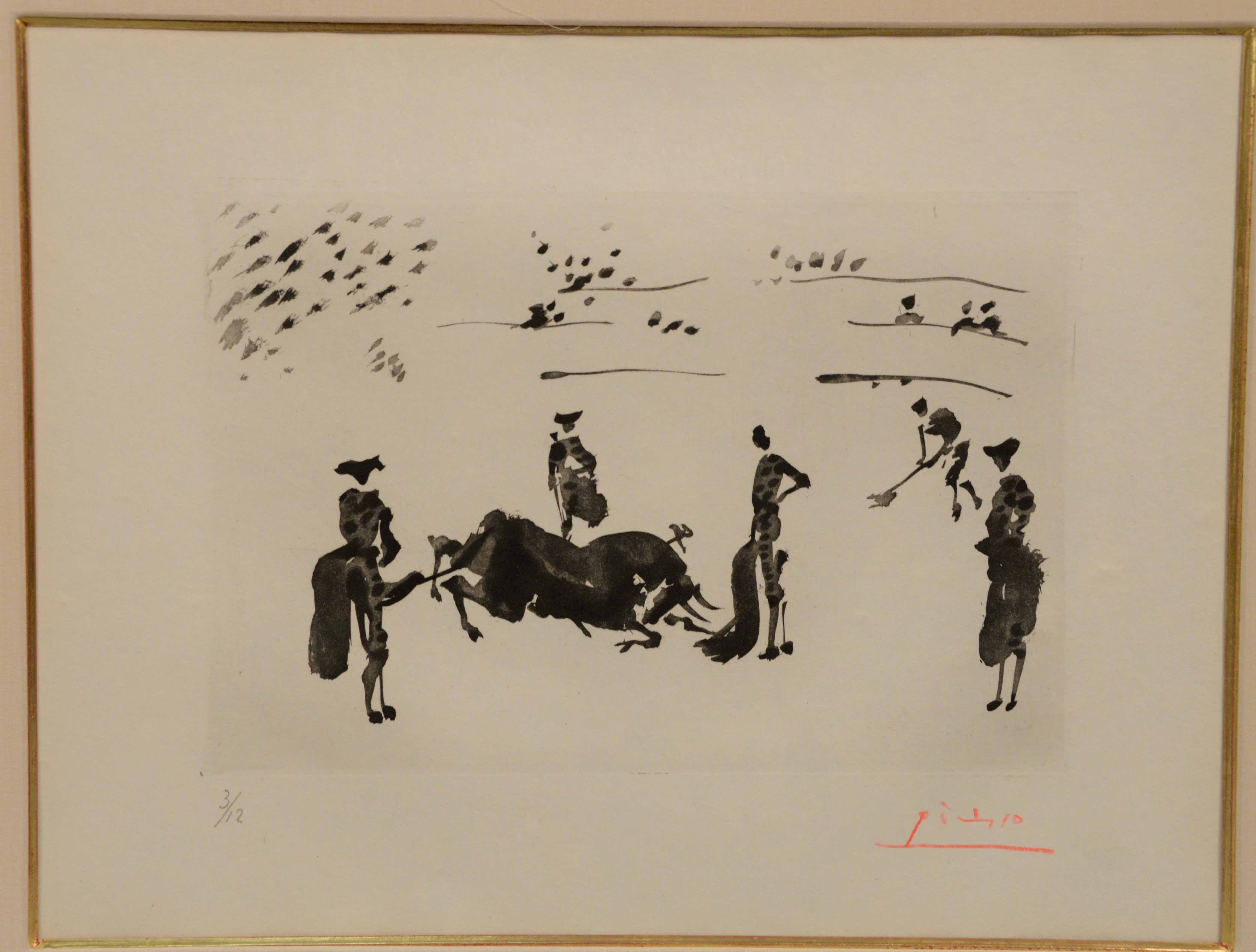 P. Picasso (1881-1973), aquatint, Muerte Del Toro, estimated at $5,000-10,000.