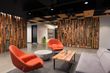 A Pioneer Millworks wood wall solution: Inside this Seattle office is a slat wall created from as found Douglas Fir joists with skip planed patina. (c) Clearly O'Farrell Photography.
