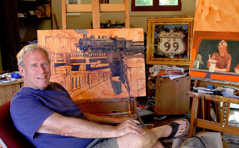 “Teton Reflections” was painted by the 2018 Jackson Hole Fall Arts Festival featured artist Dennis Ziemienski, pictured here in his California studio.