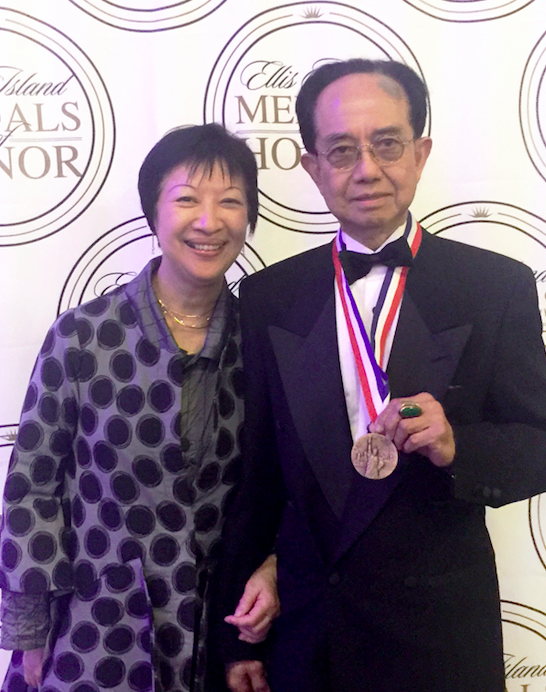 Mr. and Mrs. Lum share the spotlight at the Ellis Island Medal of Honor ceremony.