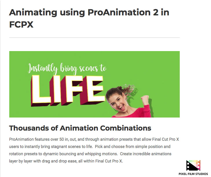 Pixel Film Studios - ProAnimation 2 - FCPX Plugins
