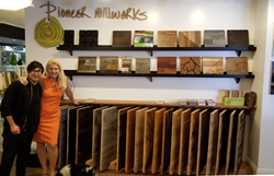 Interior Designer, Christian, and Principal/CEO of Hospitality!, Annika, with the new Pioneer Millworks Display in downtown Los Angeles.