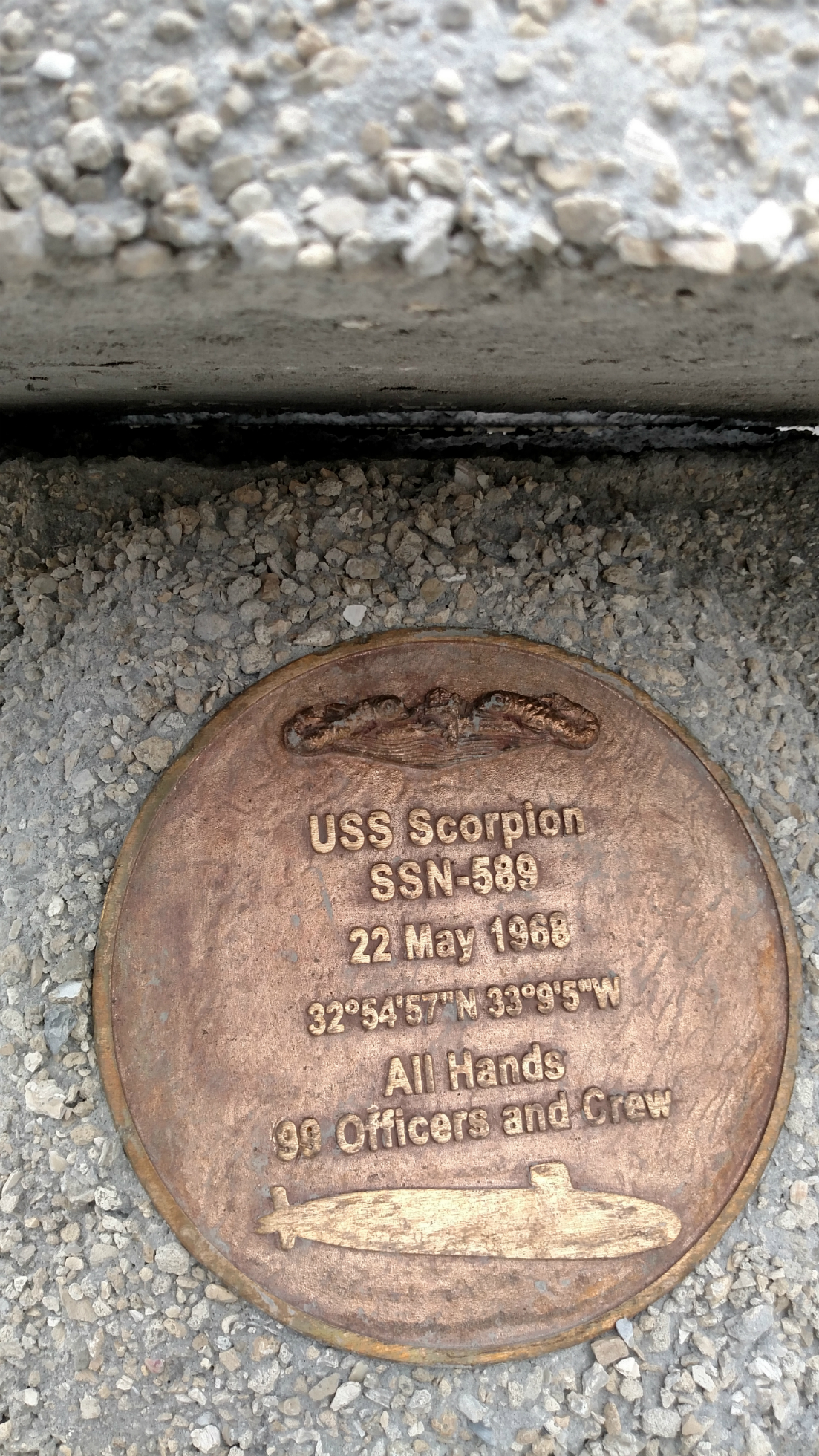 The plaque recognizing the USS Scorpion to be displayed in the On Eternal Patrol Memorial Reef.