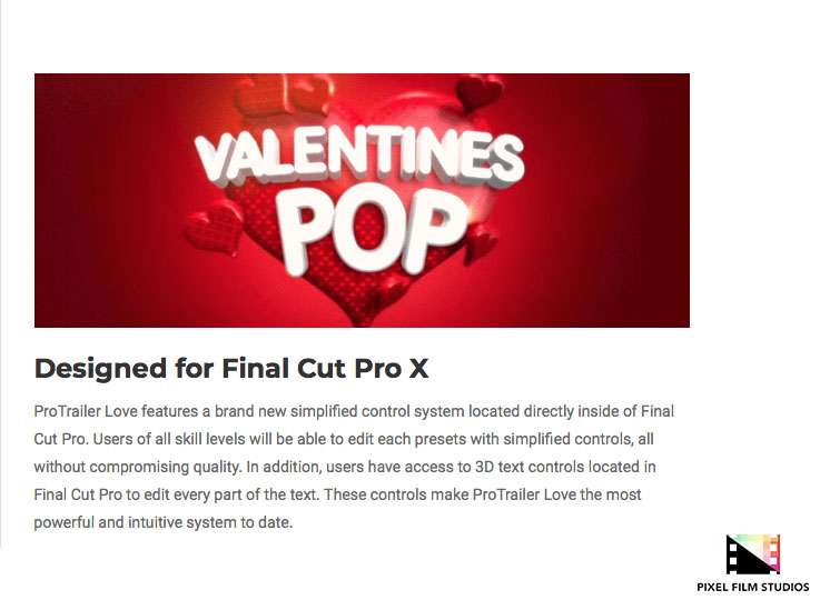 Pixel Film Studios - ProTrailer Love - FCPX Plugins