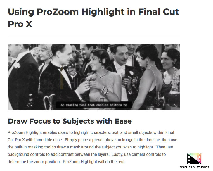 Pixel Film Studios - ProZoom Highlight - FCPX Plugins