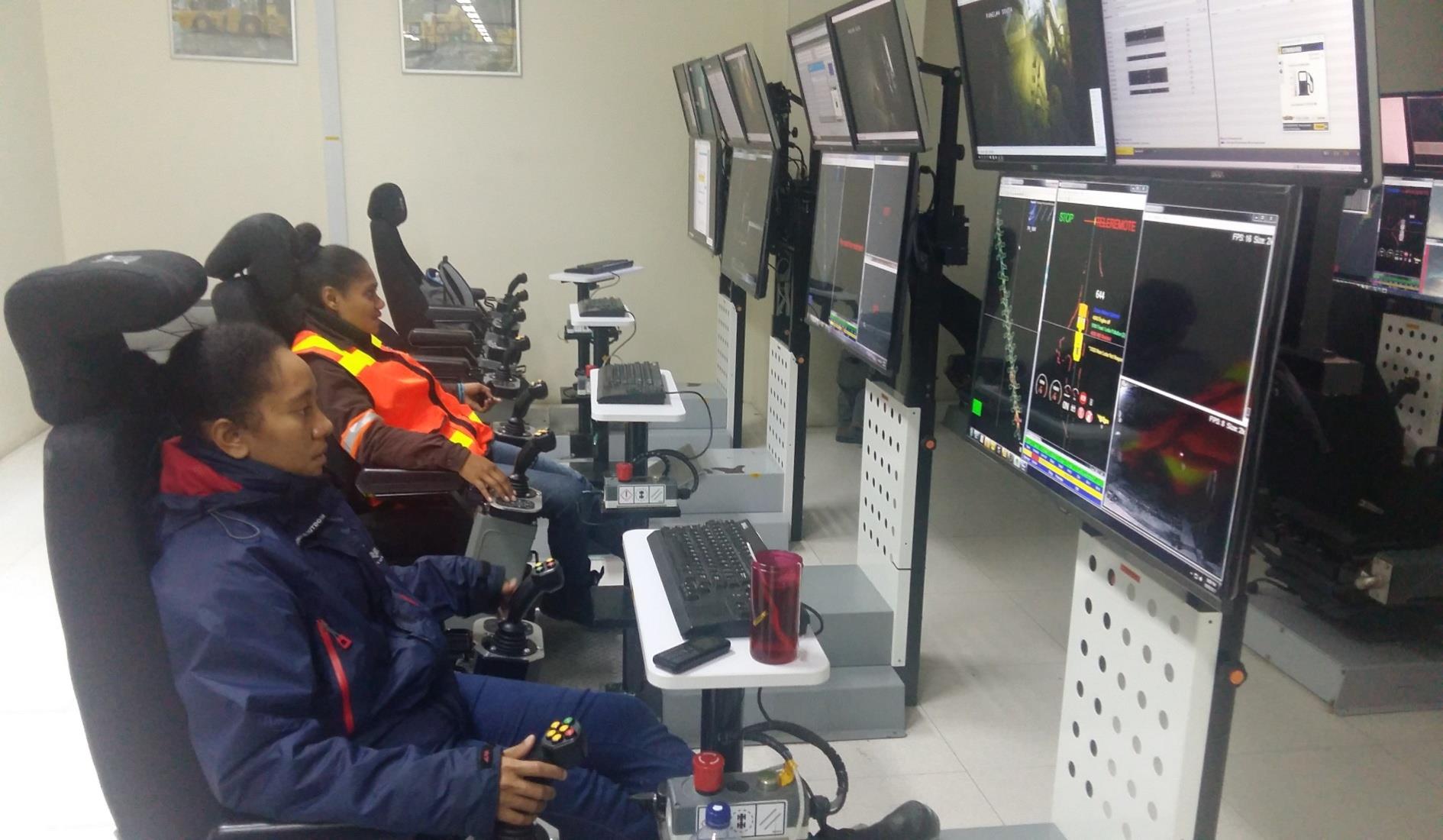 Female trainees at PT Freeport Indonesia training on Immersive Technologies Command for Underground simulators