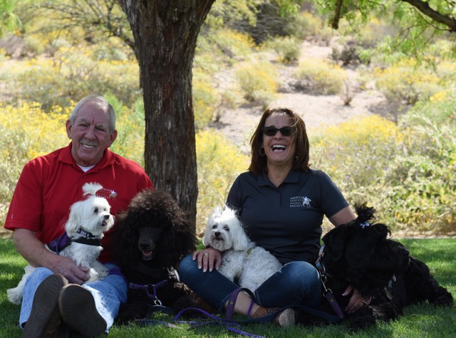 Animal Behavior College Graduate Debbie Claseman enjoys downtime with her husband Gerad and their dogs. They founded the nonprofit Dogs 4 Vets