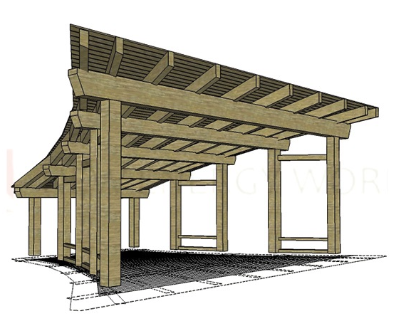 The new bandshell is crafted from solid and glulam Douglas fir timbers by New Energy Works Timberframers. To be raised May 30, 2018.