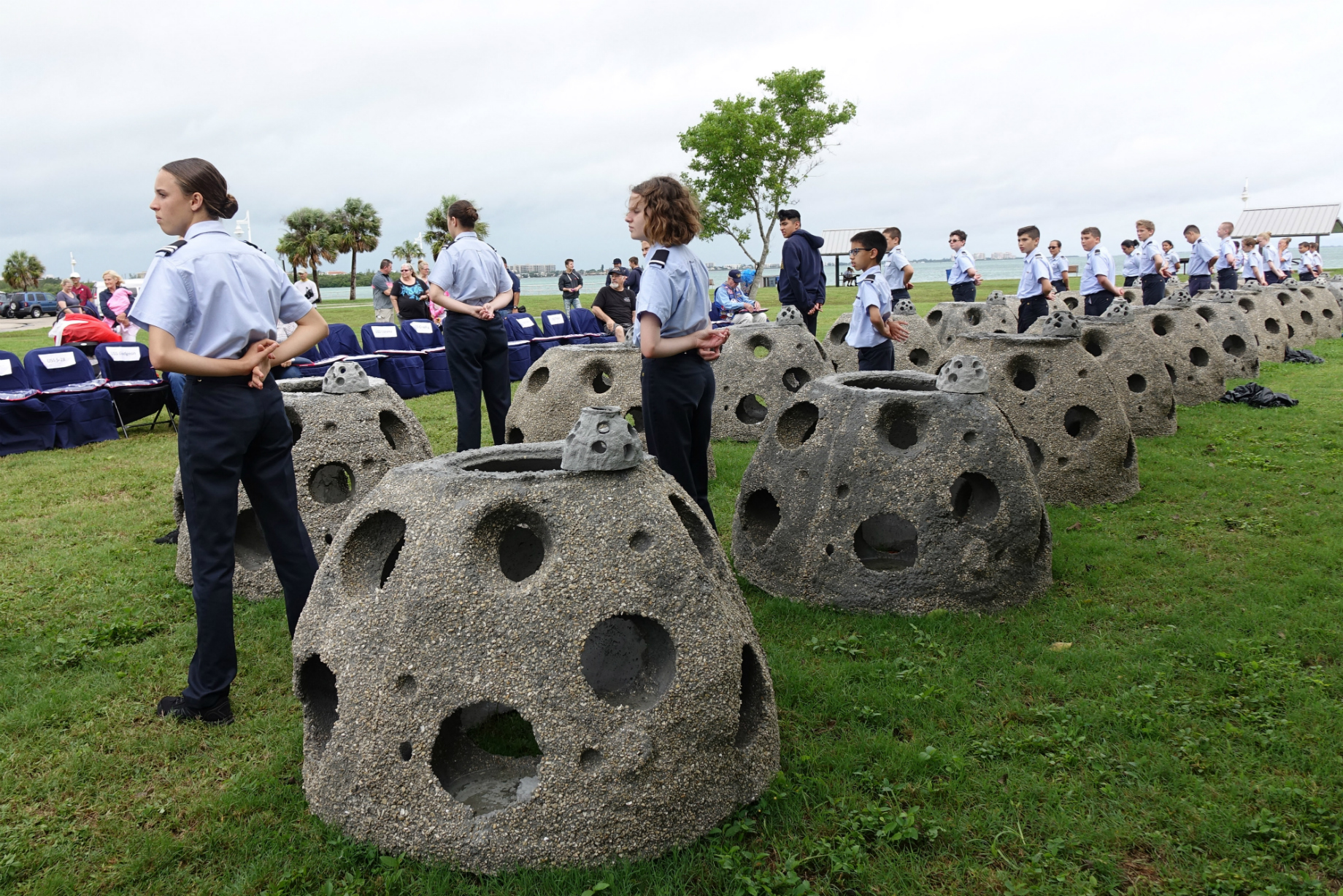 Middle school cadets ready to give submarine histories for their assigned boats honored in today's On Eternal Patrol Memorial Reef dedication.