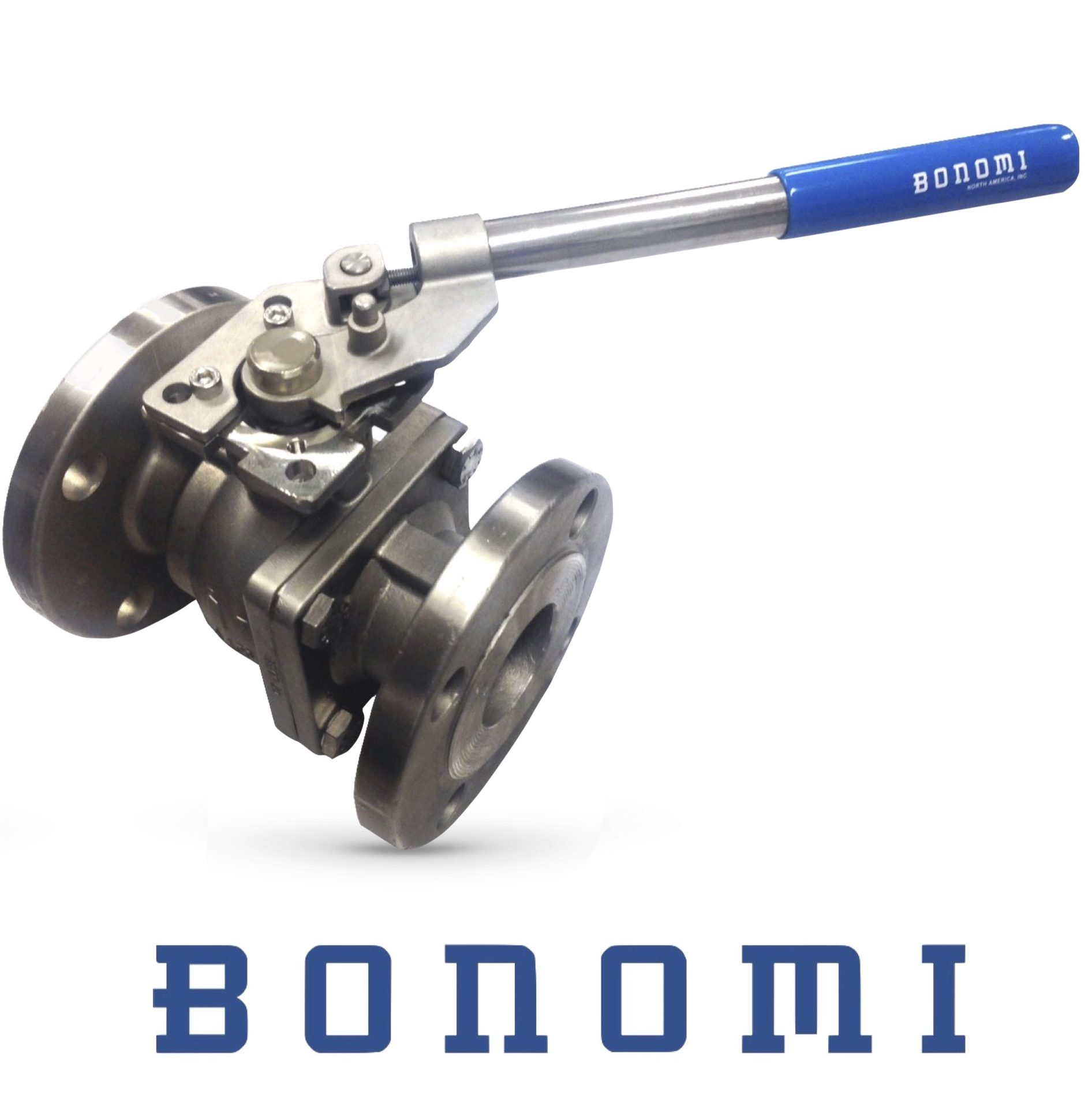 Bonomi stainless steel flanged ball valve with spring return handle